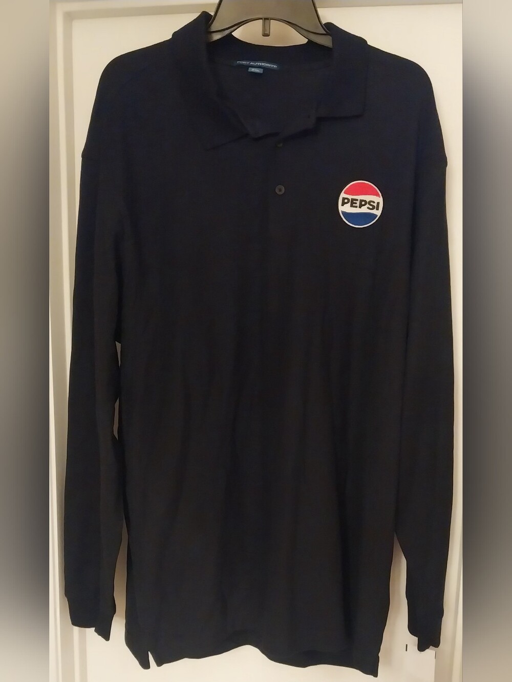 Pepsi Long-Sleeve Polo Shirt in Black with Logo Patch Sz XXL